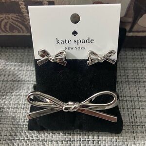 NWT Kate Spade Silver Bow Earrings & NWOT Bow Bangle Bracelet Jewelry Set